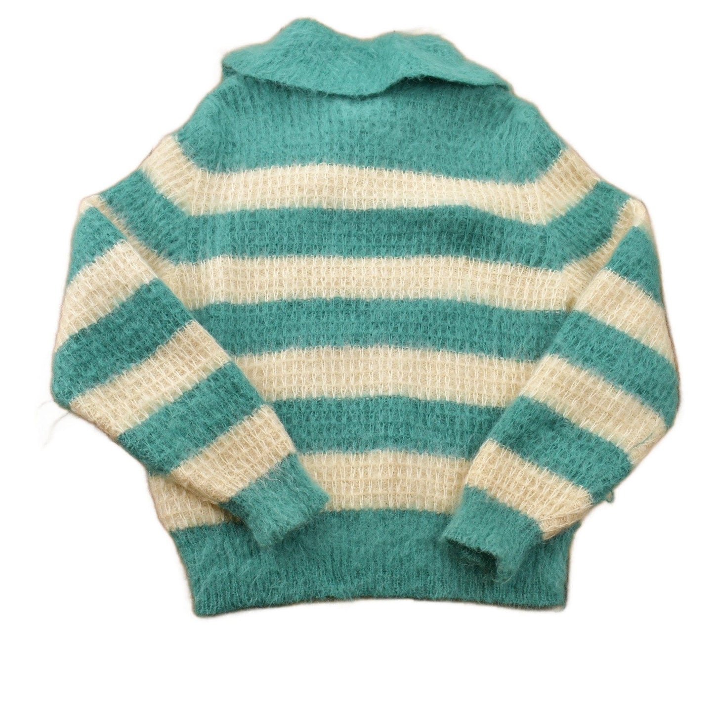 Vintage 1970s Wool Knit Bow Tie Green Beige Stripe Sweater Men's S from propervintagecanada