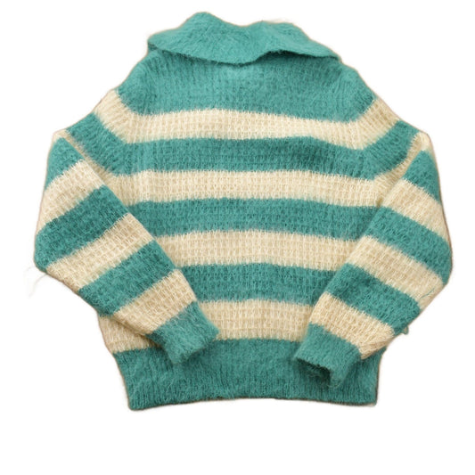 Vintage 1970s Wool Knit Bow Tie Green Beige Stripe Sweater Men's S from propervintagecanada