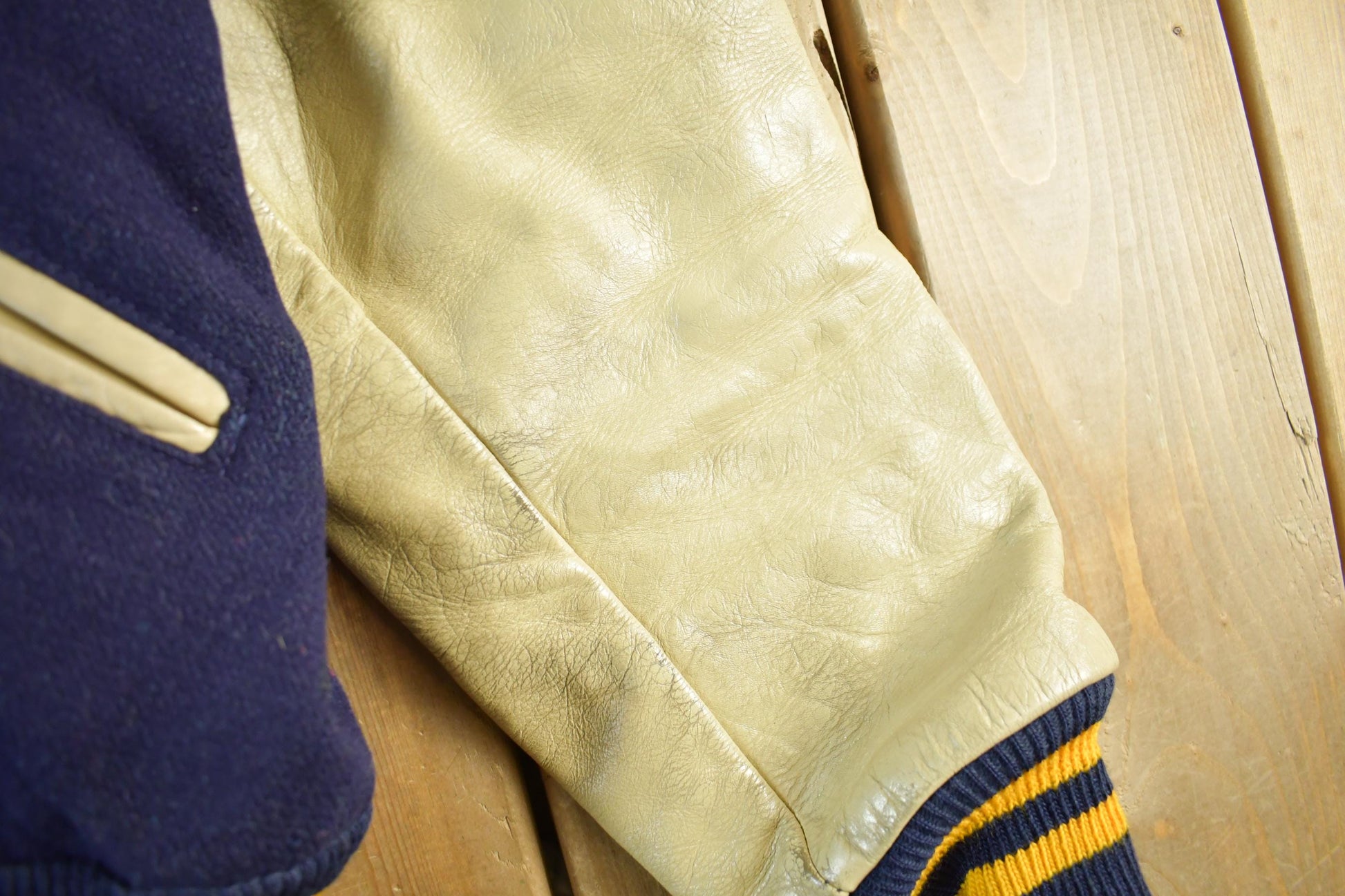 Vintage 1970s Wool Letterman Jacket: Leather Sleeves Men's Medium from propervintagecanada