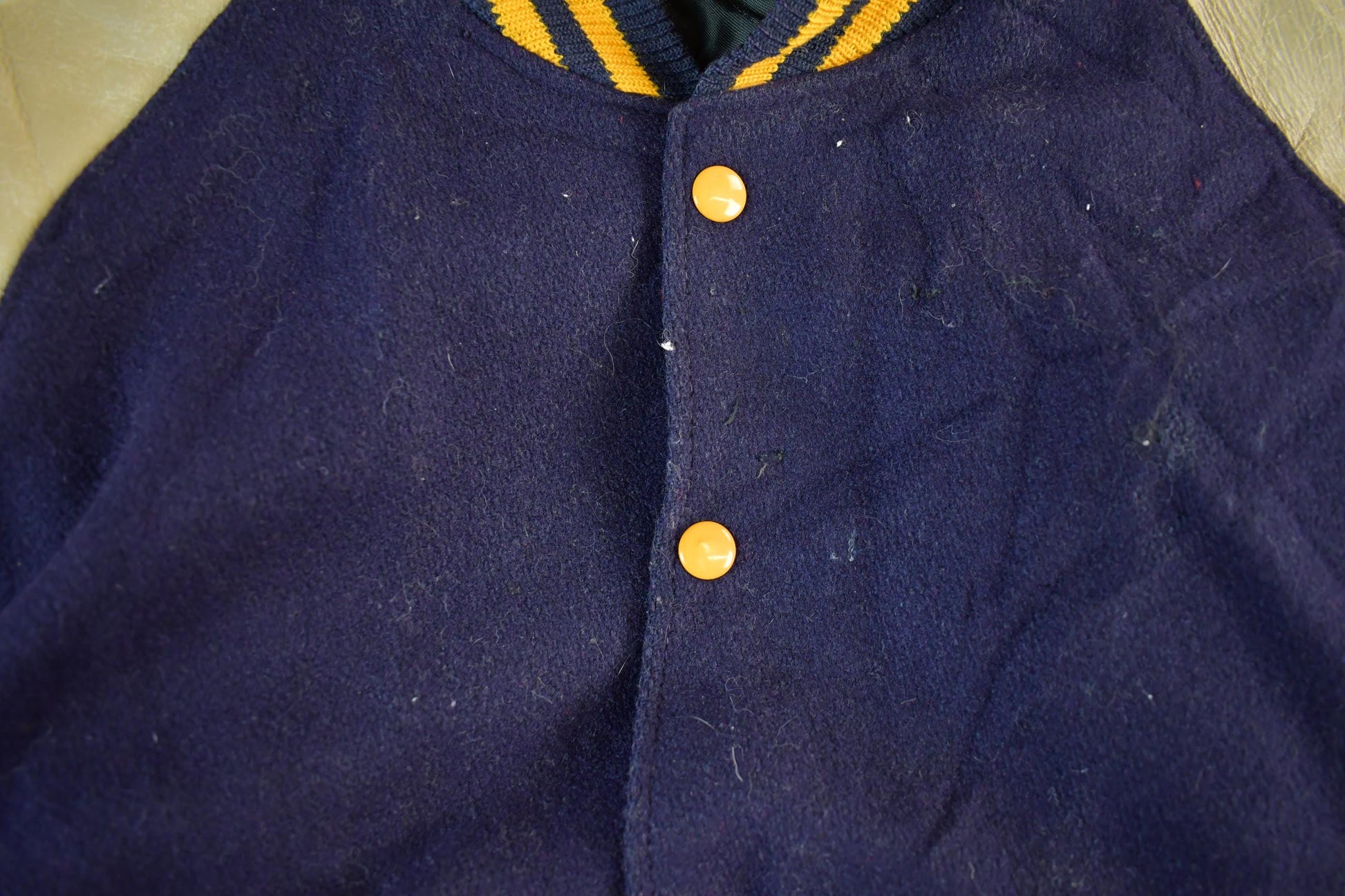 Vintage 1970s Wool Letterman Jacket: Leather Sleeves Men's Medium from propervintagecanada