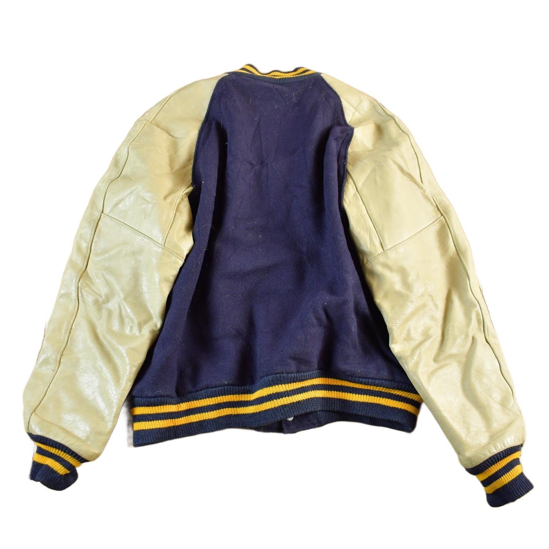 Vintage 1970s Wool Letterman Jacket: Leather Sleeves Men's Medium from propervintagecanada