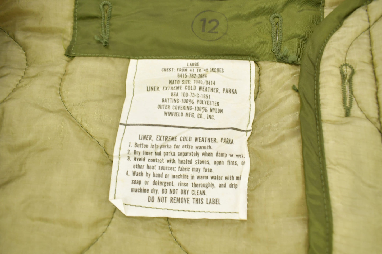 Vintage 1973 M65 Military Jacket Liner Size L Men's 2XL from propervintagecanada