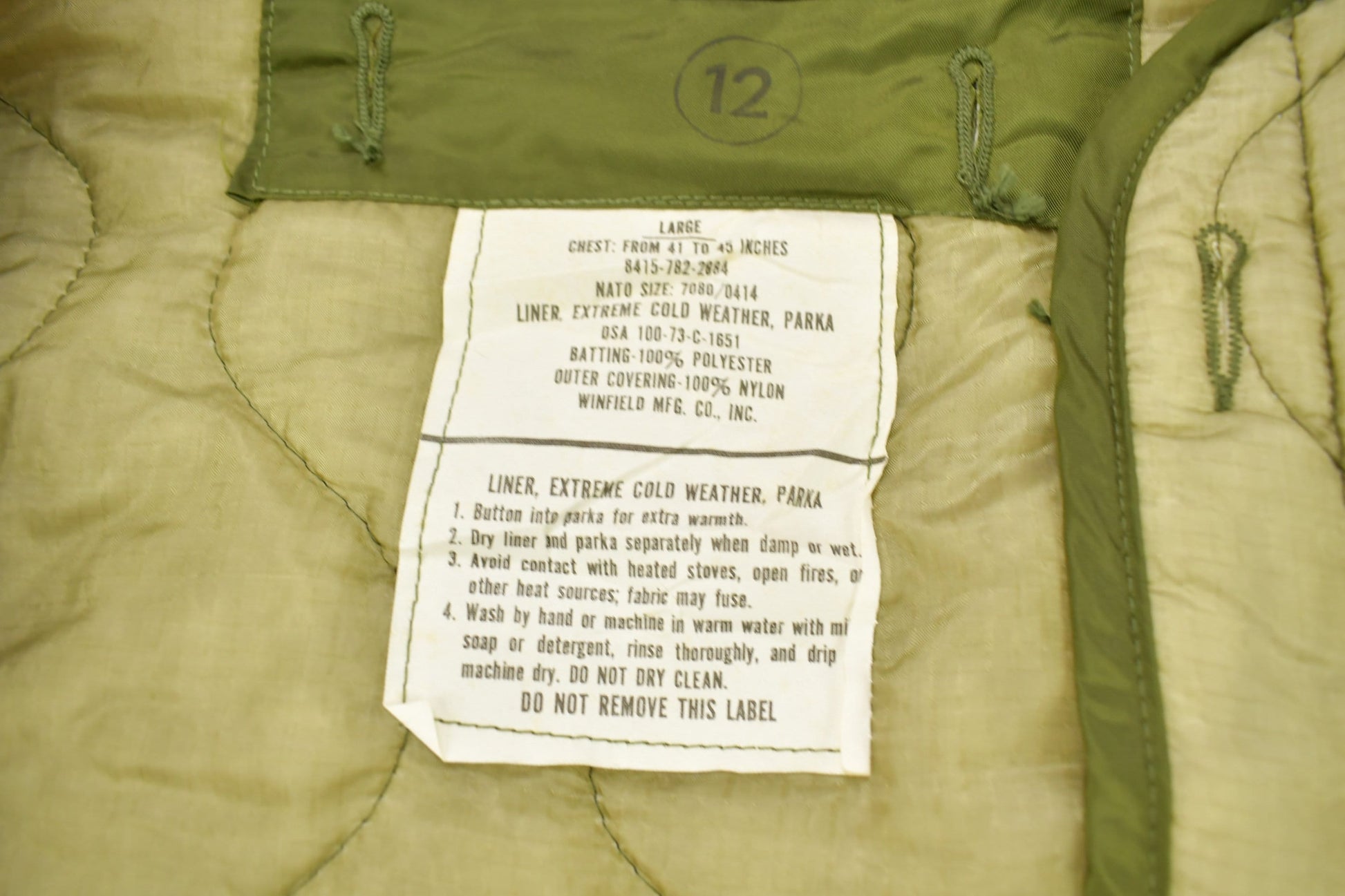 Vintage 1973 M65 Military Jacket Liner Size L Men's 2XL from propervintagecanada
