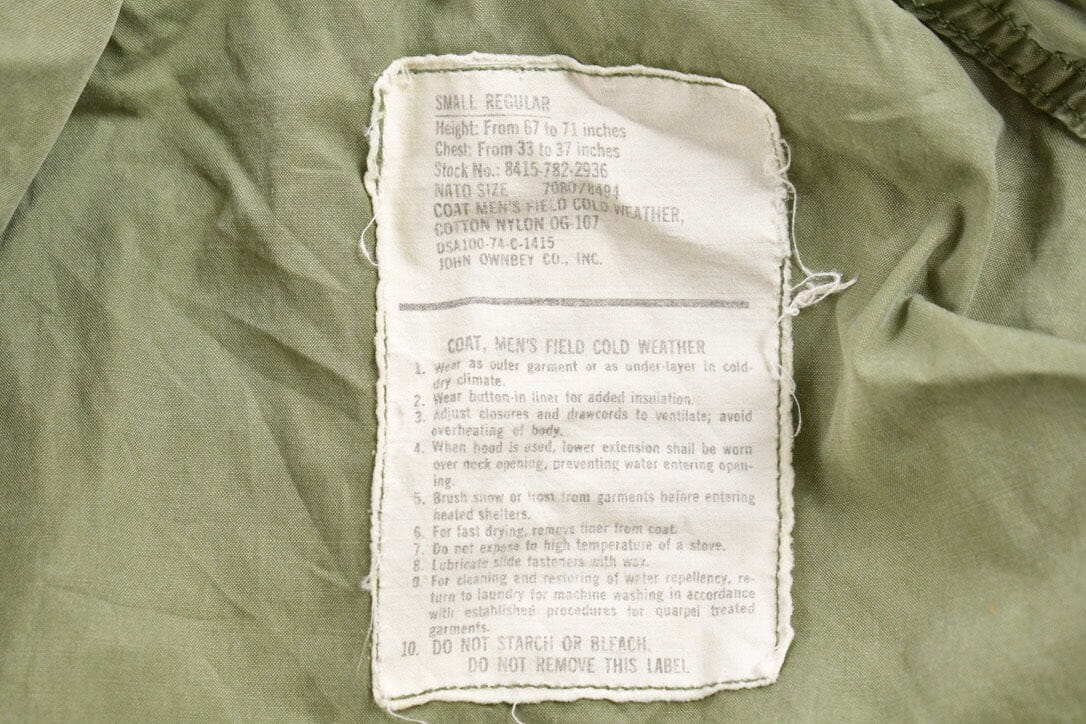 Vintage 1974 Military Army Sateen Field Jacket from propervintagecanada