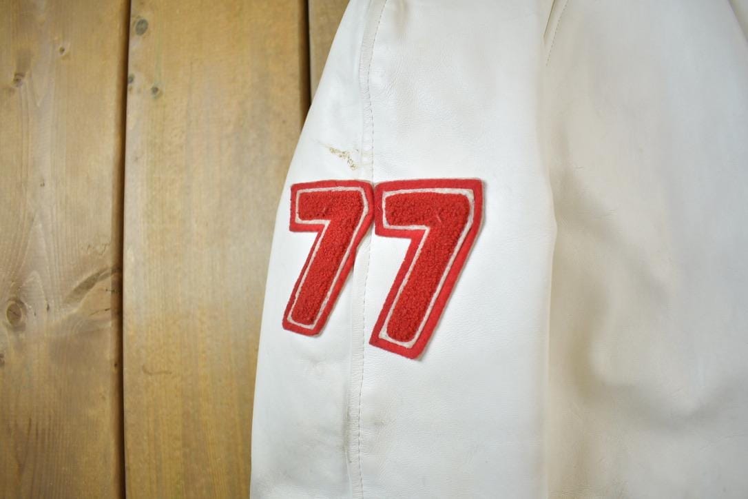 Vintage 1977 A&S Raiders Leather Varsity Jacket Made In Canada Men's L from propervintagecanada