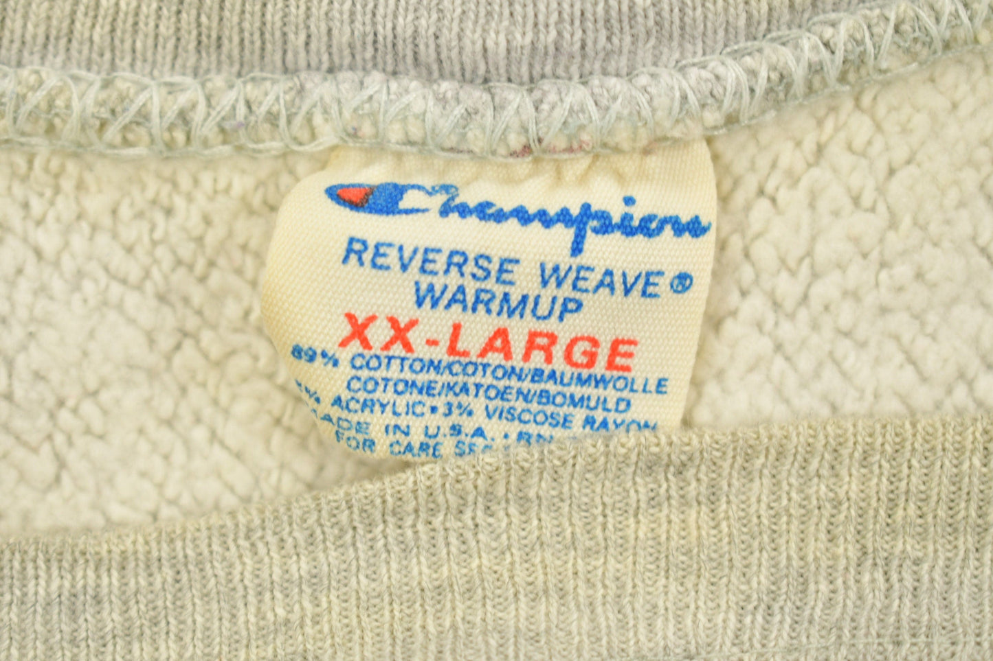 Vintage 1980's Champion Reverse Weave Warm-up Collegiate Crewneck University of Niagara Heavily Distressed Men's 2XL from propervintagecanada