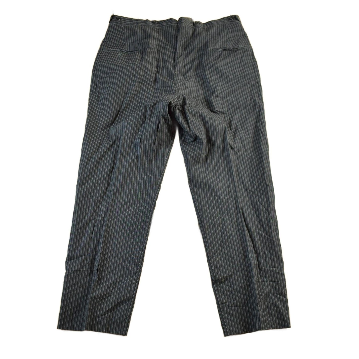 Vintage 1980's Grey Pinstripe Wool Trousers Men's XL 38 x 28 from propervintagecanada