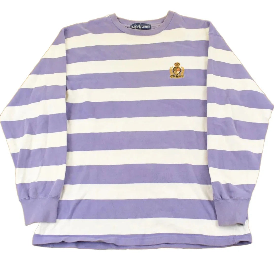 Vintage 1980's Polo Ralph Lauren Striped Crown Crest Crewneck Sweatshirt Men's Medium from propervintagecanada