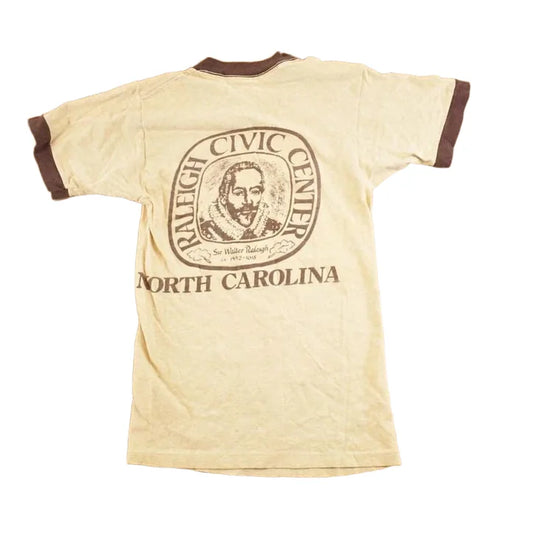 Vintage 1980's Raleigh Civic Centre Souvenir Travel Ringer T-Shirt Men's XS from propervintagecanada
