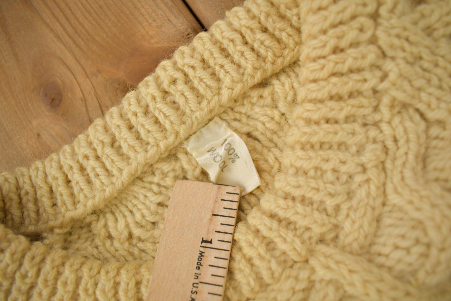 Vintage 1980s 100% Wool Cable Knit Crewneck Sweater from propervintagecanada