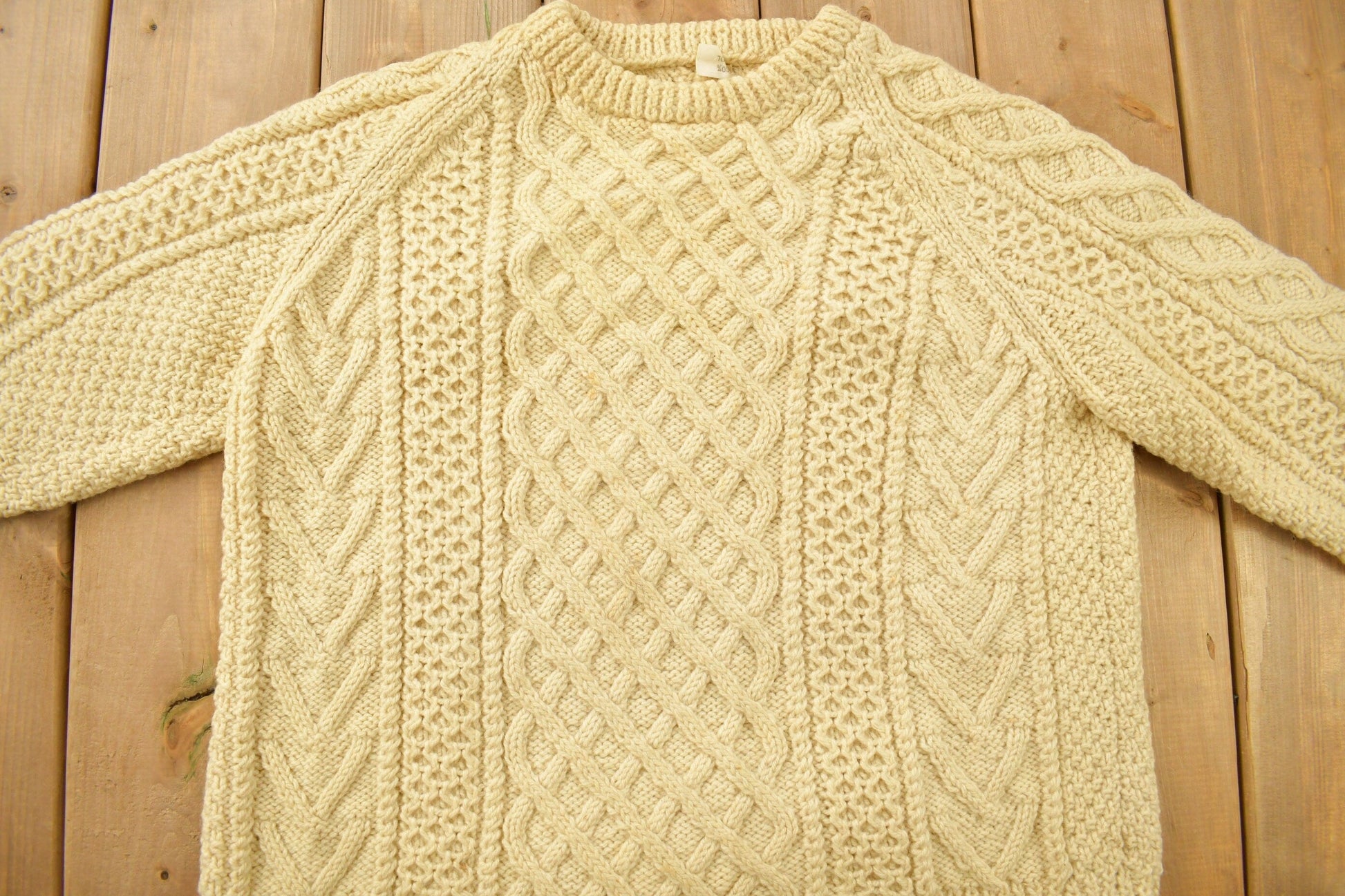 Vintage 1980s 100% Wool Cable Knit Crewneck Sweater from propervintagecanada