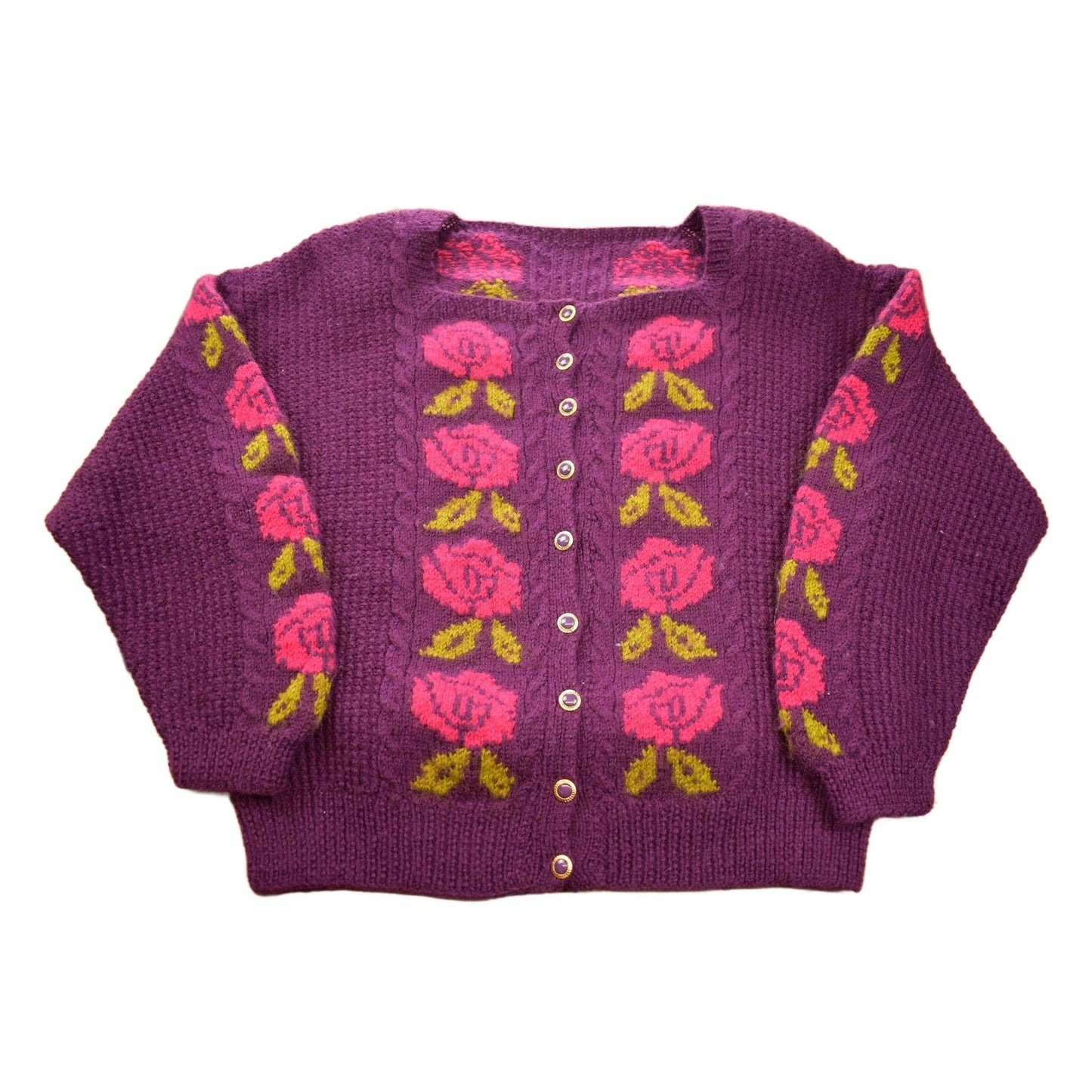 Vintage 1980s 100% Wool Knit Flowers Sweater Men's Small from propervintagecanada