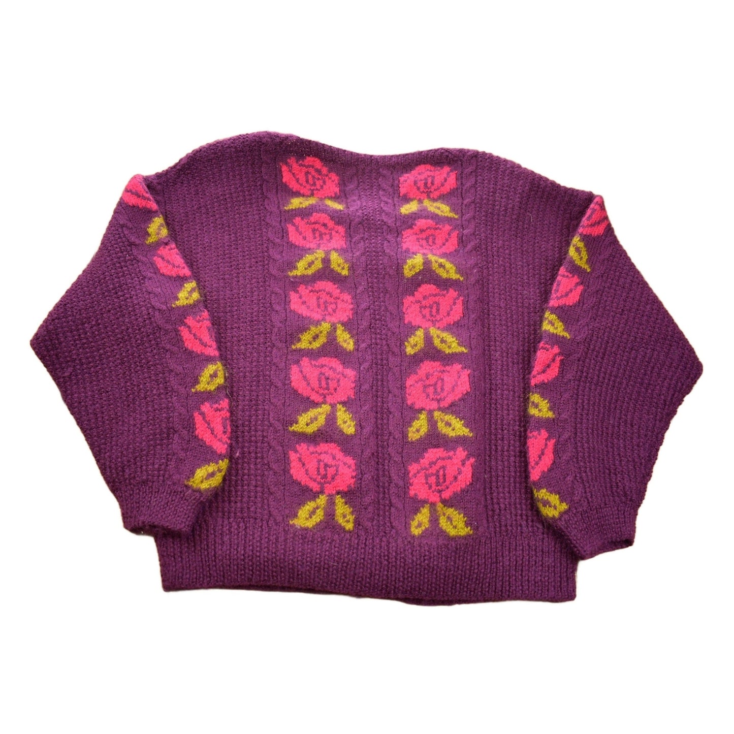 Vintage 1980s 100% Wool Knit Flowers Sweater Men's Small from propervintagecanada