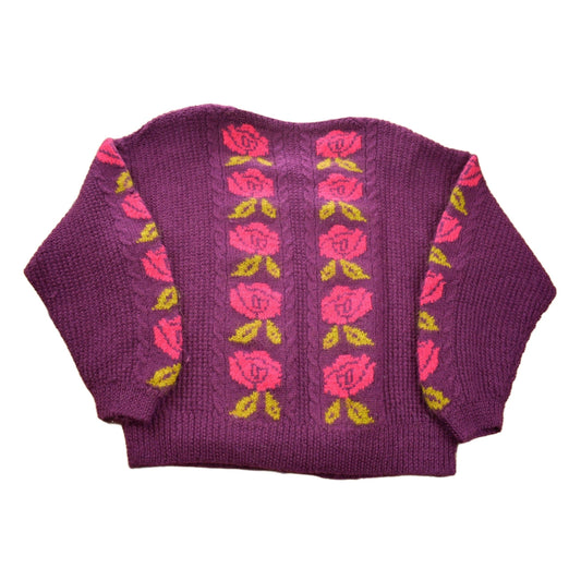 Vintage 1980s 100% Wool Knit Flowers Sweater Men's Small from propervintagecanada