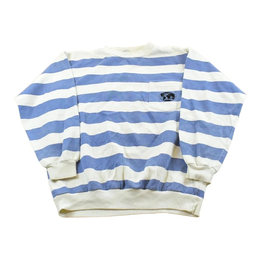Vintage 1980s 10th Gear Striped Globe Print Crewneck Sweatshirt Men's M from propervintagecanada