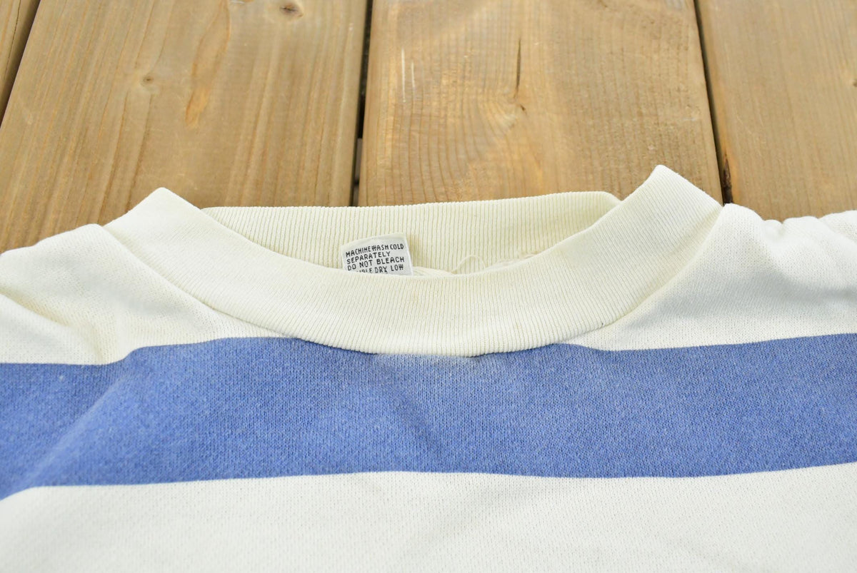 Vintage 1980s 10th Gear Striped Globe Print Crewneck Sweatshirt Men's M from propervintagecanada