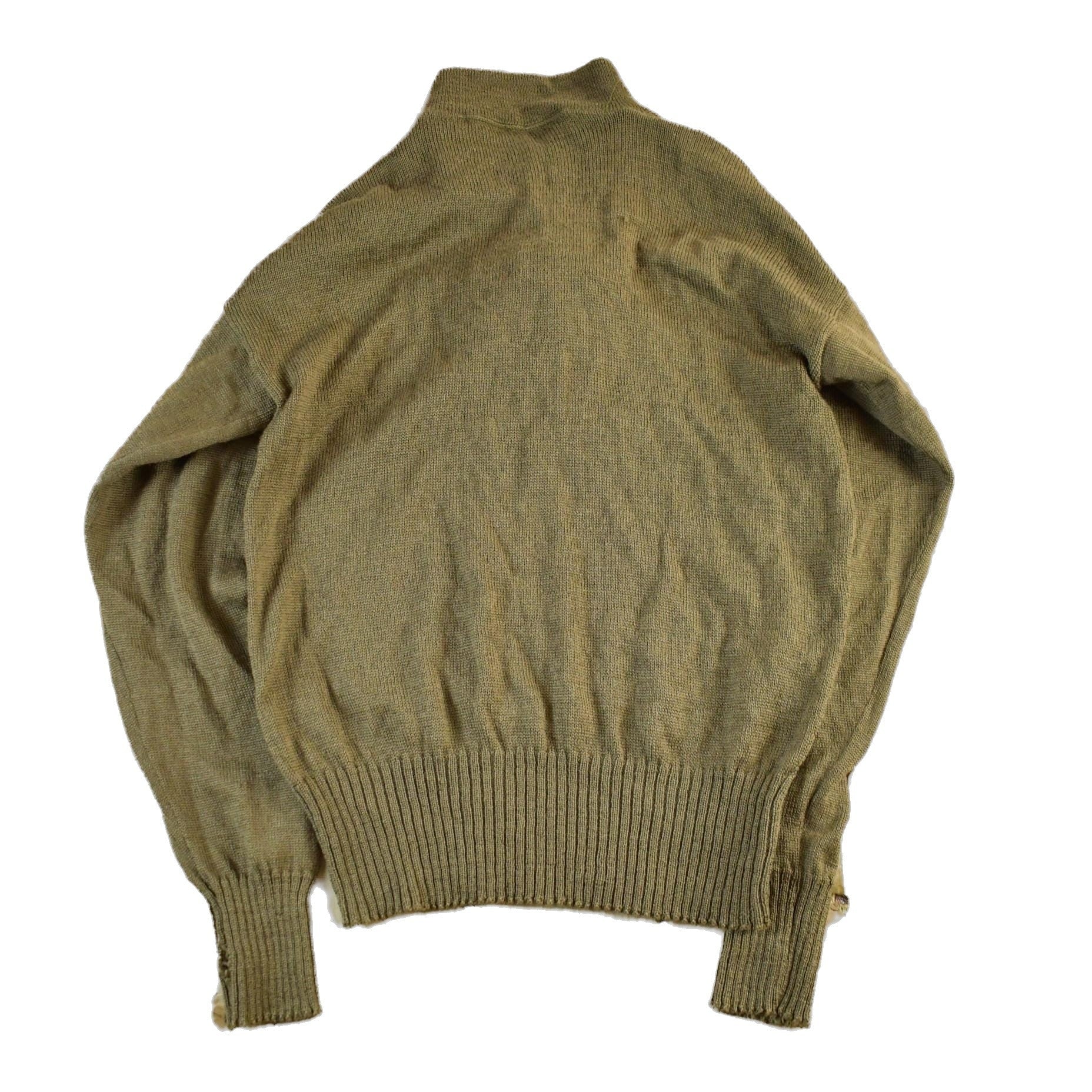 Vintage 1980s 1990s Military Olive Henley Knit Sweater Men's Medium from propervintagecanada