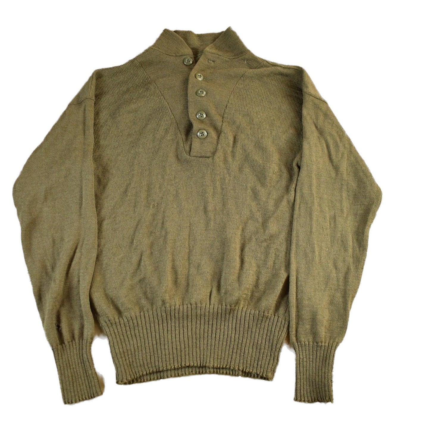 Vintage 1980s 1990s Military Olive Henley Knit Sweater Men's Medium from propervintagecanada