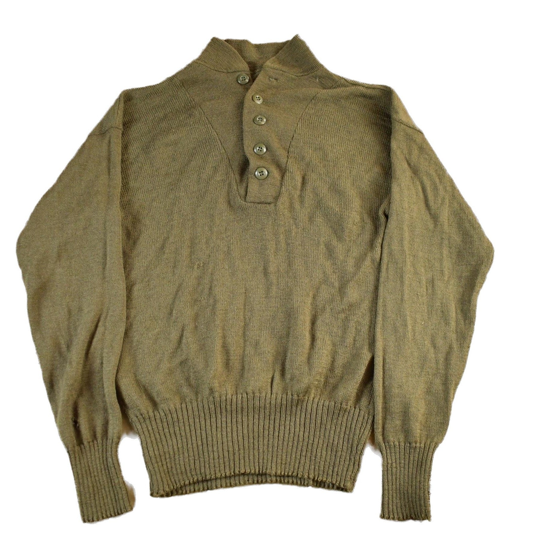 Vintage 1980s 1990s Military Olive Henley Knit Sweater Men's Medium from propervintagecanada