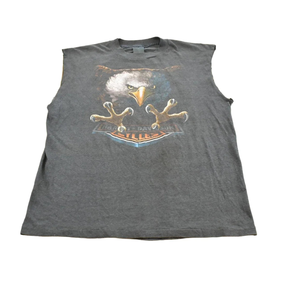 Vintage 1980s 3D Emblem Harley-Davidson Bald Eagle Biker Tank Top Mens XL from propervintagecanada