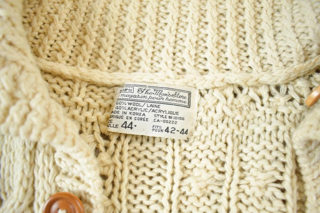 Vintage 1980s 3D Knit Cardigan Sweater Men's L from propervintagecanada