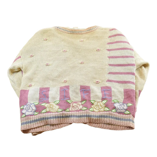 Vintage 1980s Absolutely No Jeans Funky Abstract Embroidered Knit Cardigan Sweater Women's 2XL from propervintagecanada