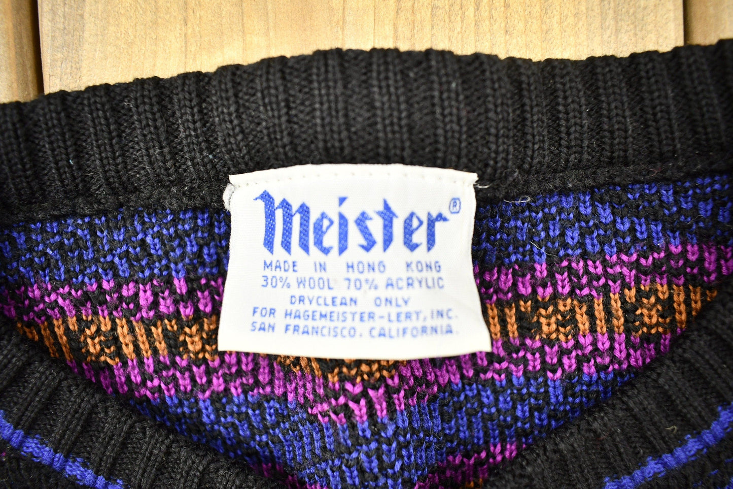 Vintage 1980s Abstract Pattern Meister Knitted Crewneck Sweater Men's Large from propervintagecanada