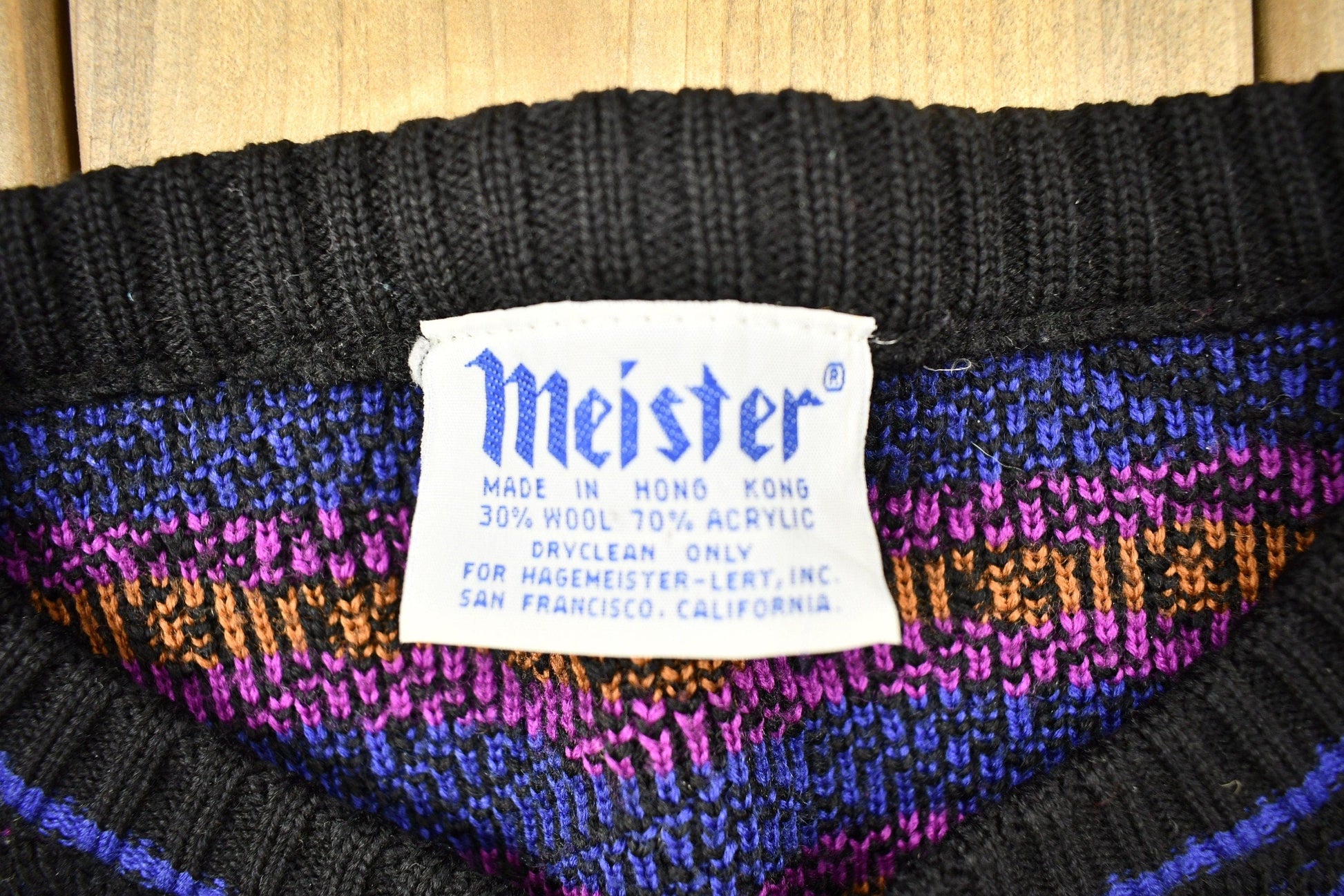 Vintage 1980s Abstract Pattern Meister Knitted Crewneck Sweater Men's Large from propervintagecanada