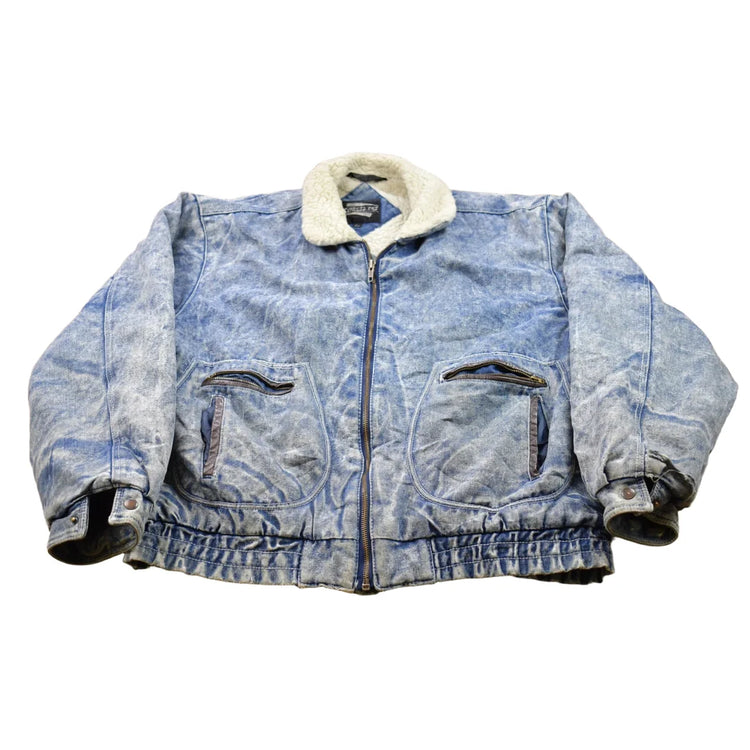 Vintage 1980s Acid Wash Aviator Denim Jean Jacket from propervintagecanada