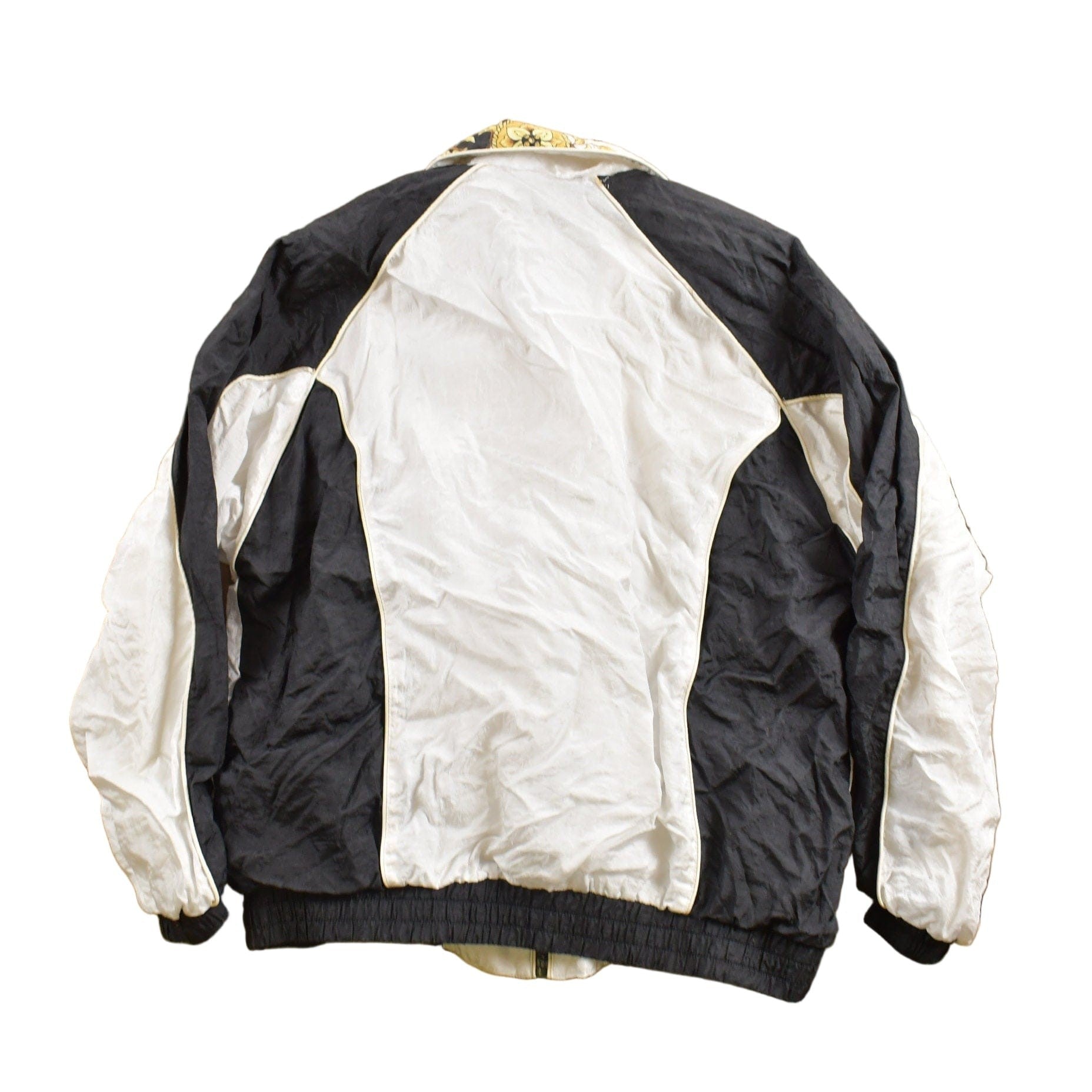 Vintage 1980s Active Frontier Abstract Golden Floral Pattern Windbreaker Jacket All Over Print Men's Medium from propervintagecanada