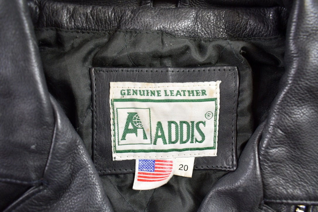 Vintage 1980s Addis Genuine Leather Biker Jacket Men's Medium from propervintagecanada
