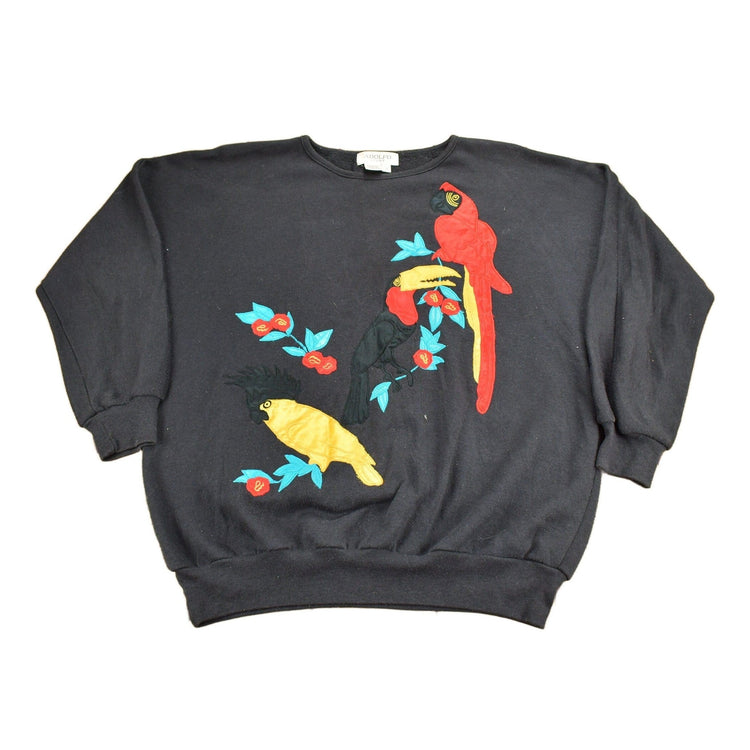 Vintage 1980s Adolfo Sport Parrot Theme Crewneck Sweatshirt Women's XL from propervintagecanada