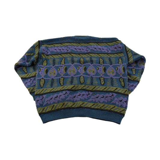 Vintage 1980s Akira Abstract Knit Cardigan Sweater Men's L from propervintagecanada