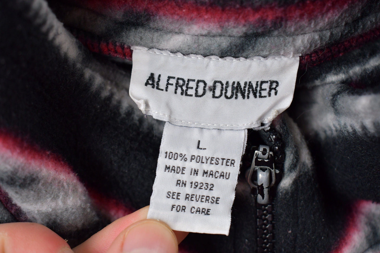 Vintage 1980s Alfred Dunner All Over Print Full Zip Fleece Sweater Men's Large from propervintagecanada