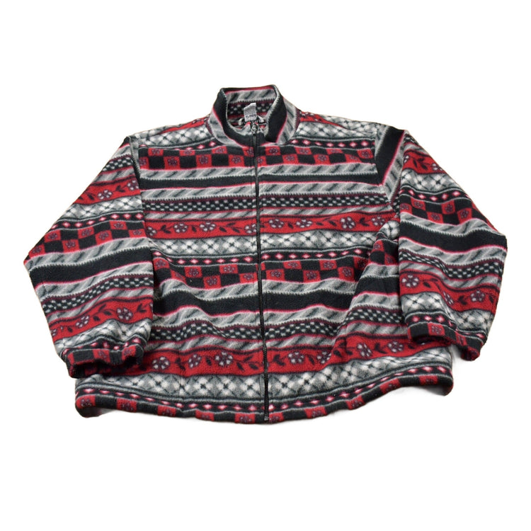 Vintage 1980s Alfred Dunner All Over Print Full Zip Fleece Sweater Men's Large from propervintagecanada