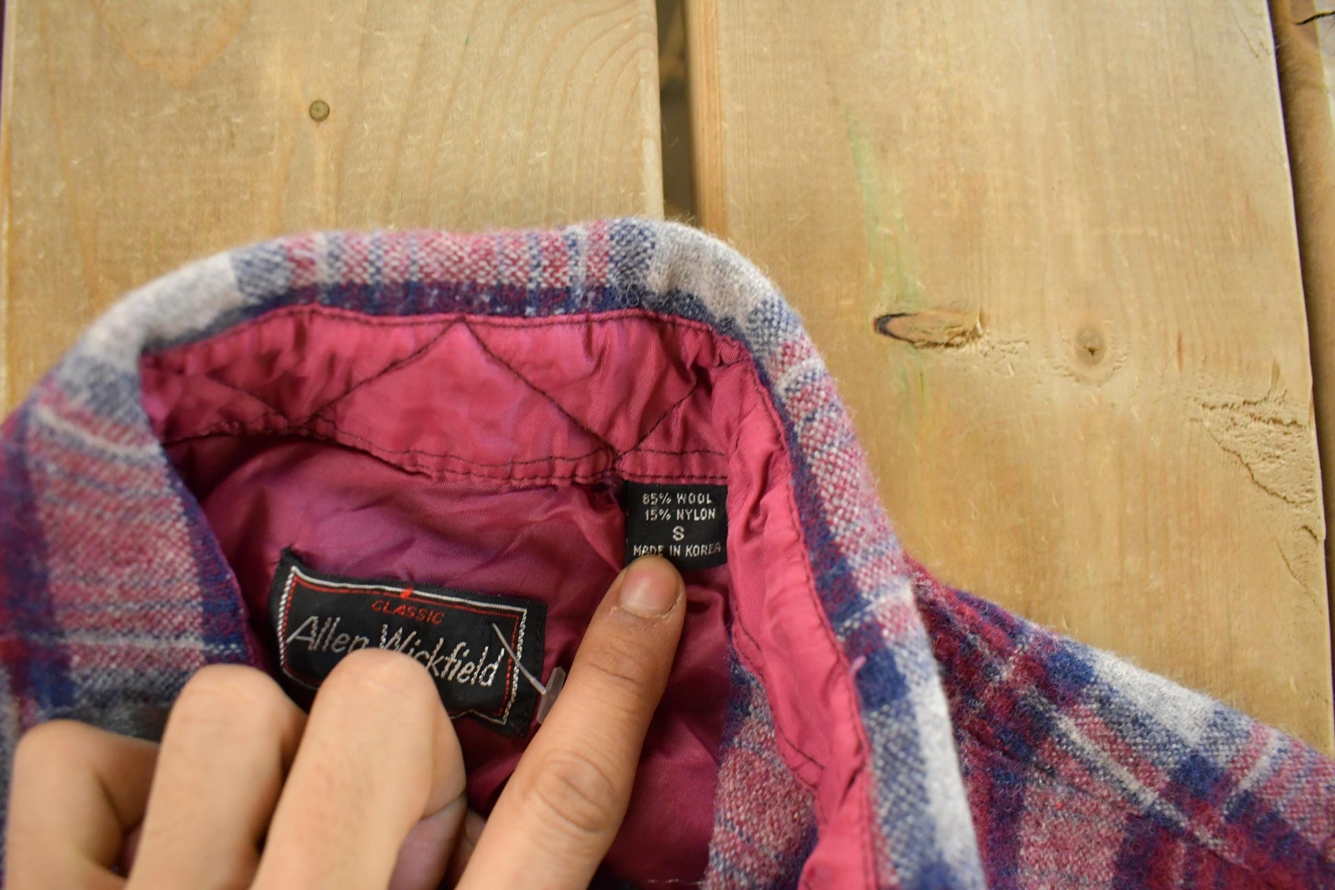 Vintage 1980s Allen Wickfield Plaid Wool Flannel Button Up Shirt Men's Small from propervintagecanada