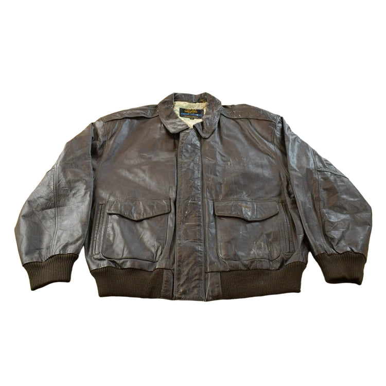Vintage 1980s American Born Leather A-2 Army Air Force Pilot Flight Bomber Jacket Men's XL / 80s Streetwear / Military from propervintagecanada