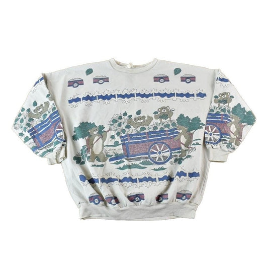 Vintage 1980s AOP Teddy Bear Picnic Crewneck Sweatshirt Women's M from propervintagecanada