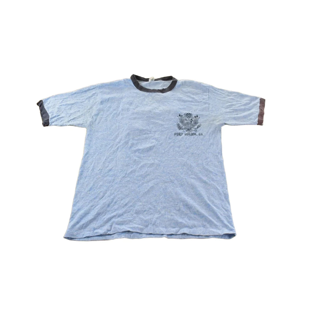 Vintage 1980s Army Fort Gordon Graphic Ringer T-Shirt Men's L from propervintagecanada
