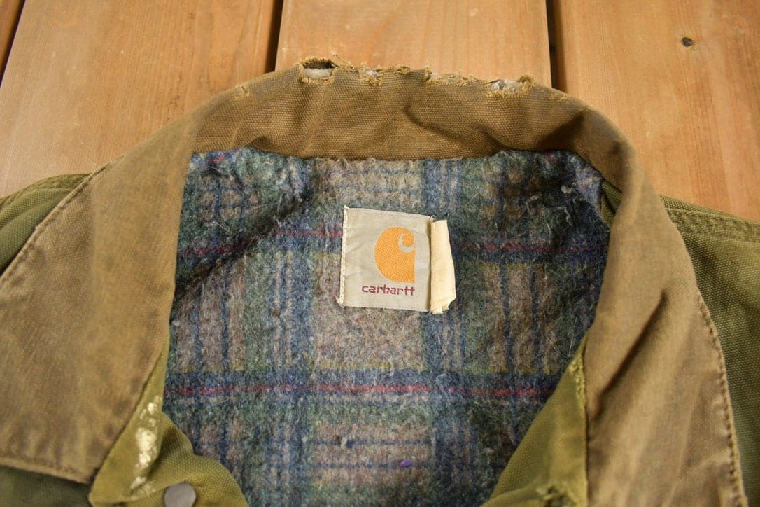 Vintage 1980s Army Green Carhartt Chore Coat Jacket Men's XL from propervintagecanada