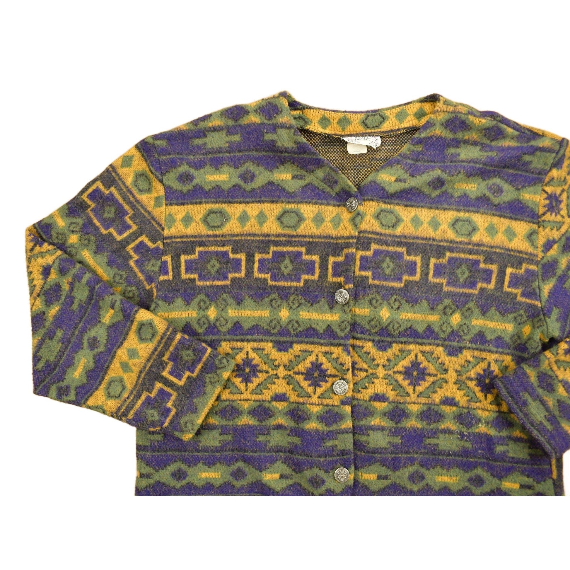 Vintage 1980s Ashly Brent Knitted Cardigan / Vintage 80s Cardigan / Pattern Sweater / Outdoorsman / Winter / Abstract Design from propervintagecanada