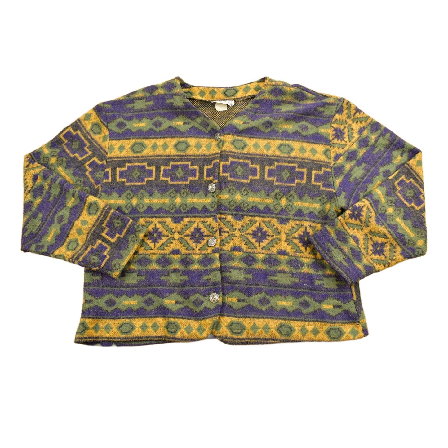 Vintage 1980s Ashly Brent Knitted Cardigan / Vintage 80s Cardigan / Pattern Sweater / Outdoorsman / Winter / Abstract Design from propervintagecanada