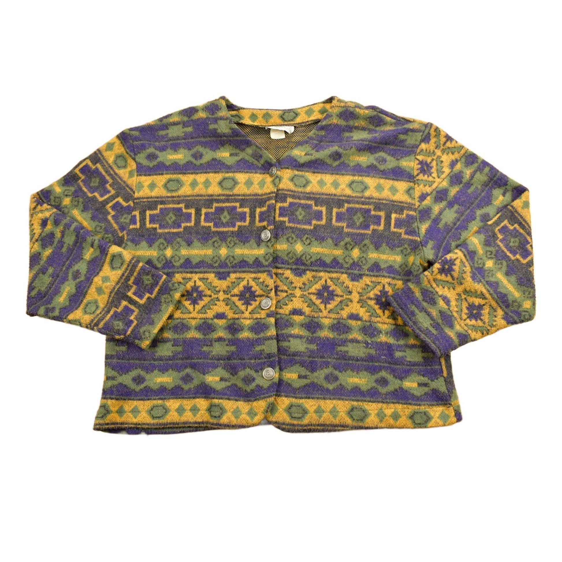 Vintage 1980s Ashly Brent Knitted Cardigan / Vintage 80s Cardigan / Pattern Sweater / Outdoorsman / Winter / Abstract Design from propervintagecanada