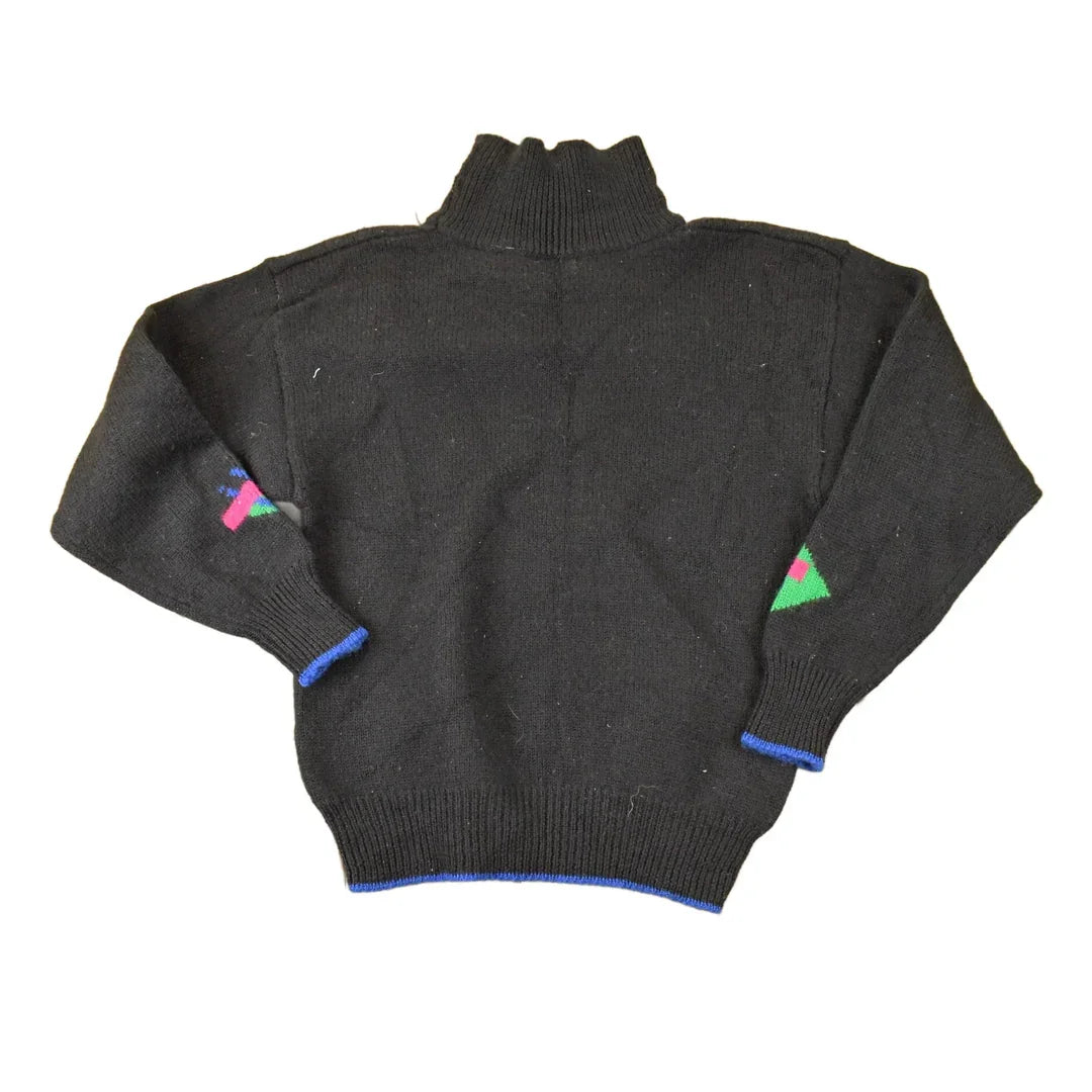 Vintage 1980s Aston Abstract Wool Knit Turtleneck Sweater Mens S from propervintagecanada