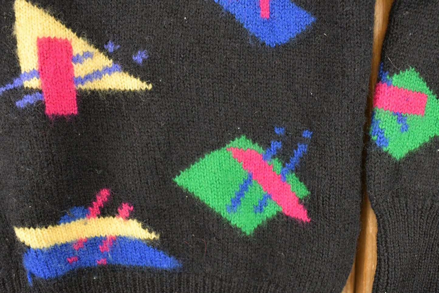 Vintage 1980s Aston Abstract Wool Knit Turtleneck Sweater Mens S from propervintagecanada