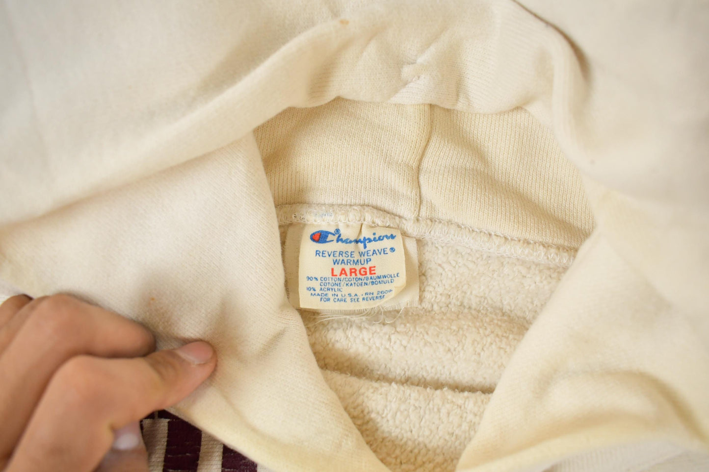 Vintage 1980s Augsburg College Champion Reverse Weave Warmup Hoodie Men's L from propervintagecanada