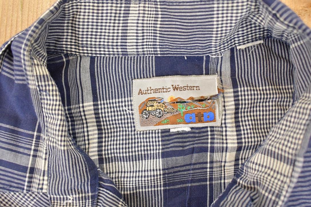 Vintage 1980s Authentic Western Plaid Snap Button Up Shirt Men's L / Funky Crazy Rodeo Shirt / Preppy Style / Boxy Fit from propervintagecanada
