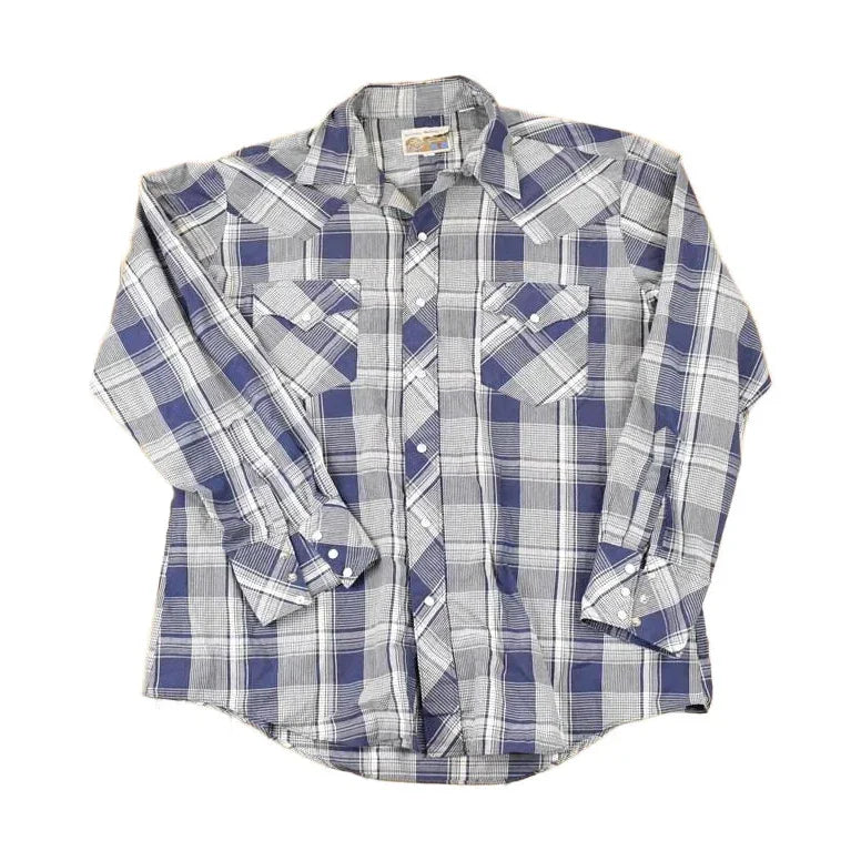 Vintage 1980s Authentic Western Plaid Snap Button Up Shirt Men's L / Funky Crazy Rodeo Shirt / Preppy Style / Boxy Fit from propervintagecanada