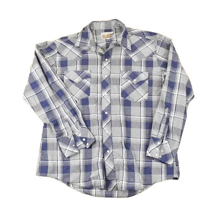 Vintage 1980s Authentic Western Plaid Snap Button Up Shirt Men's L / Funky Crazy Rodeo Shirt / Preppy Style / Boxy Fit from propervintagecanada