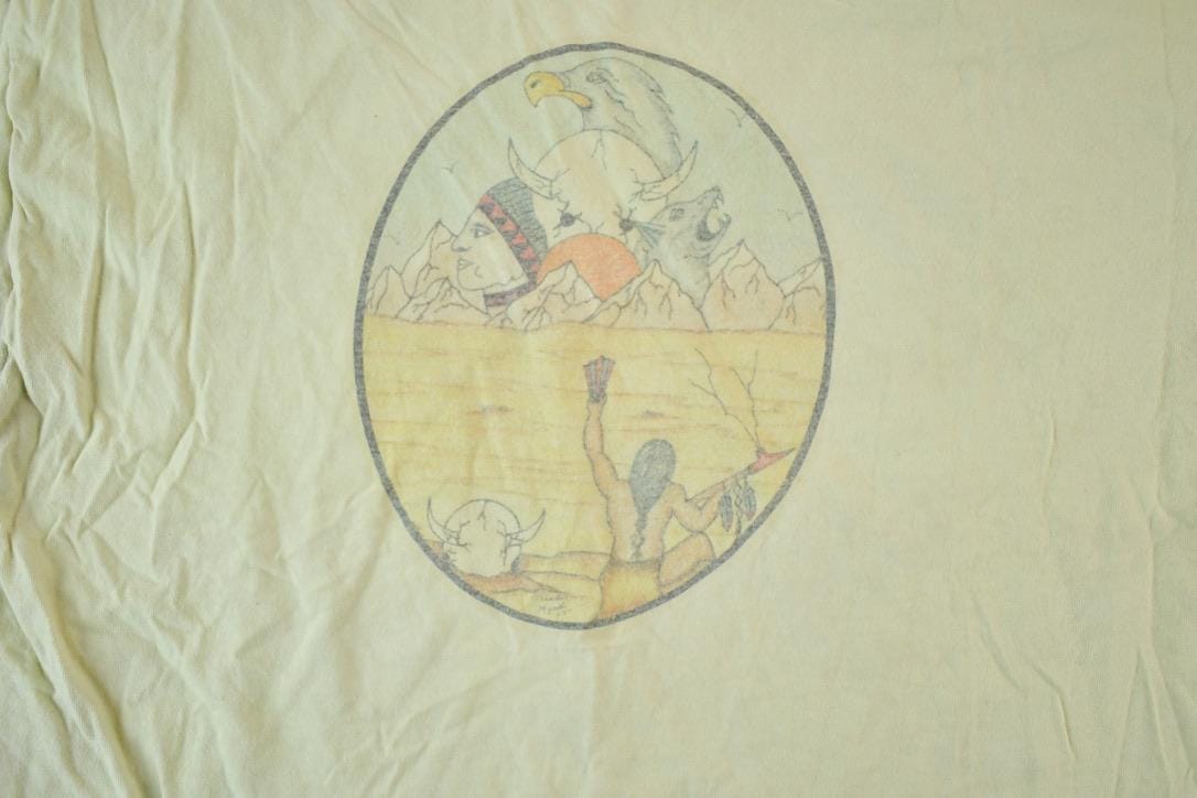 Vintage 1980s Aztec Mountains Souvenir Single Stitch Graphic Print T-Shirt Men's XL from propervintagecanada